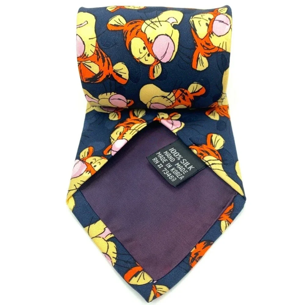 The Disney Store Tie Navy Blue Tiger Faces 100% Silk Hand Made in Korea Necktie